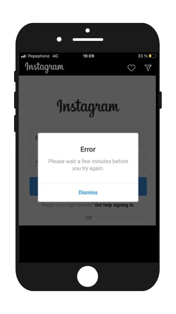 please wait a few minutes before you try again instagram login error