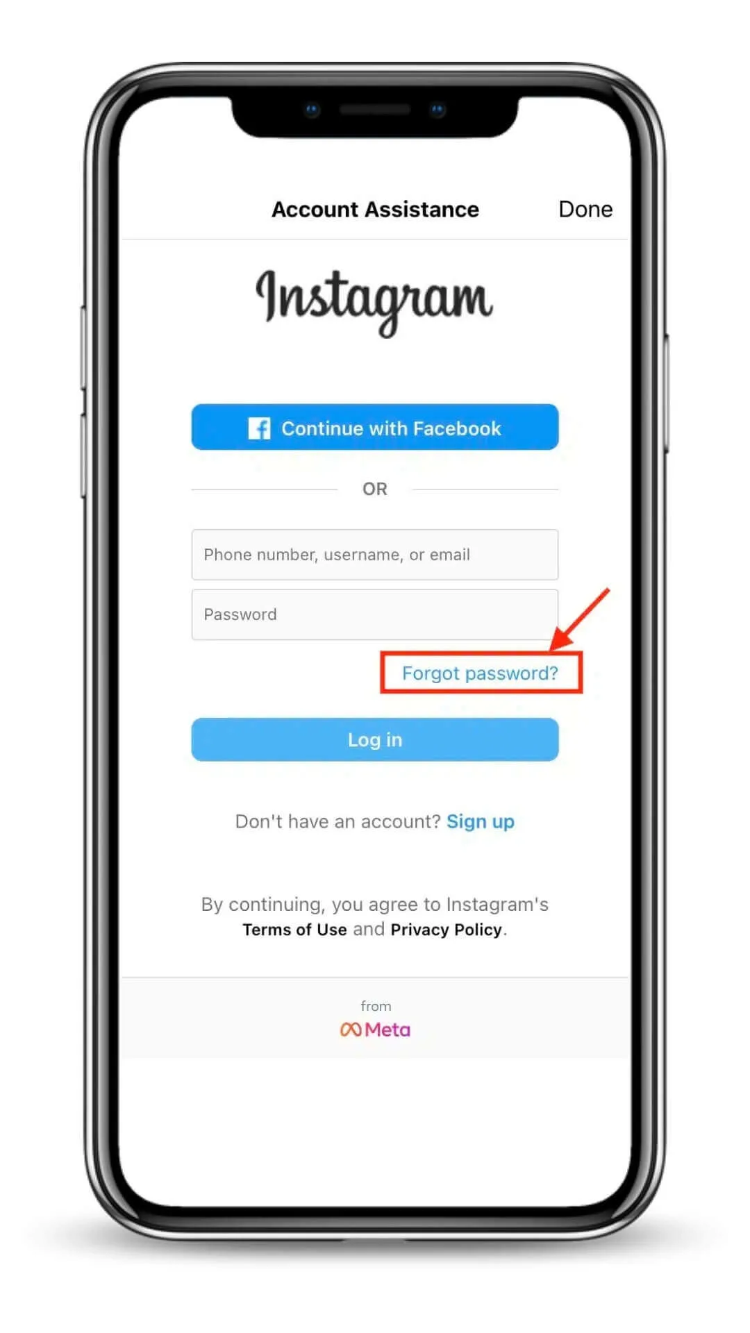 using forgot password option to fix hacked instagram account issue