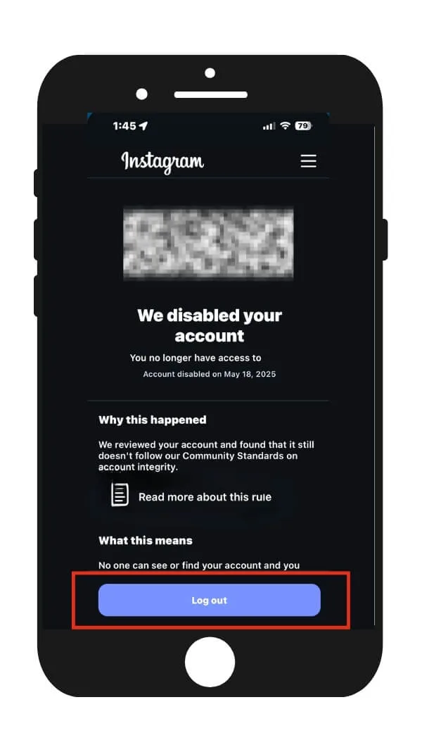 No appeal button on Instagram disable screen