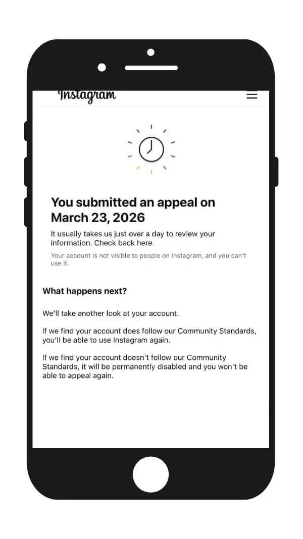 Appeal submitted notification screen