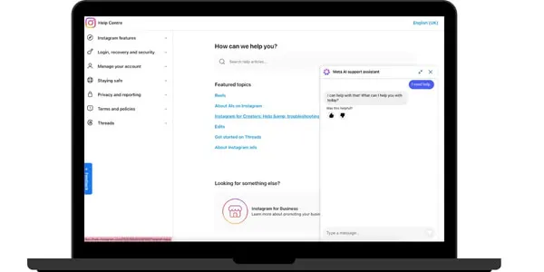 Access Meta AI support on desktop browser