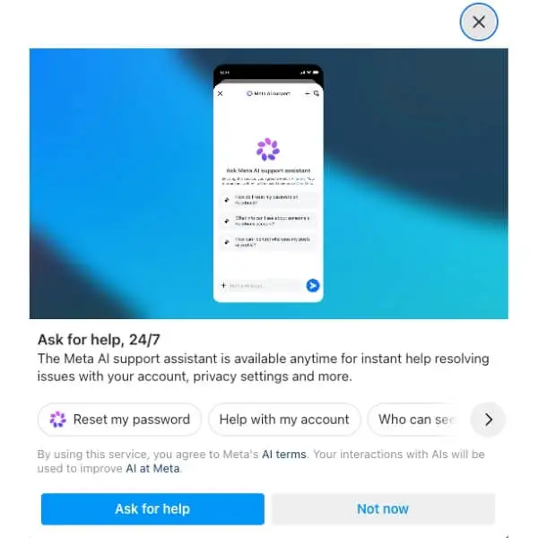 Meta AI chat in Instagram help section