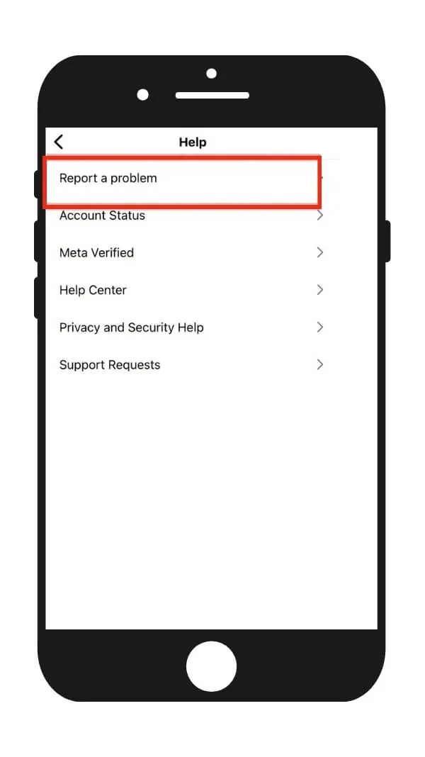 Report a problem to Instagram step 3 — tapping Report a Problem