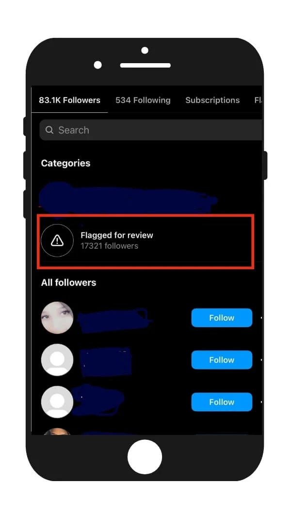 flagged for review follower accounts section on instagram