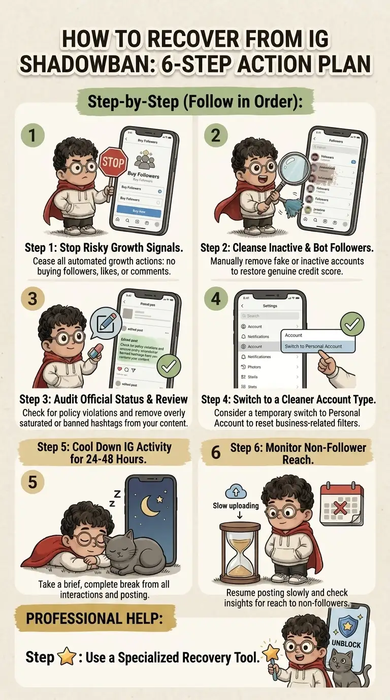 Instagram shadowban recovery infographic