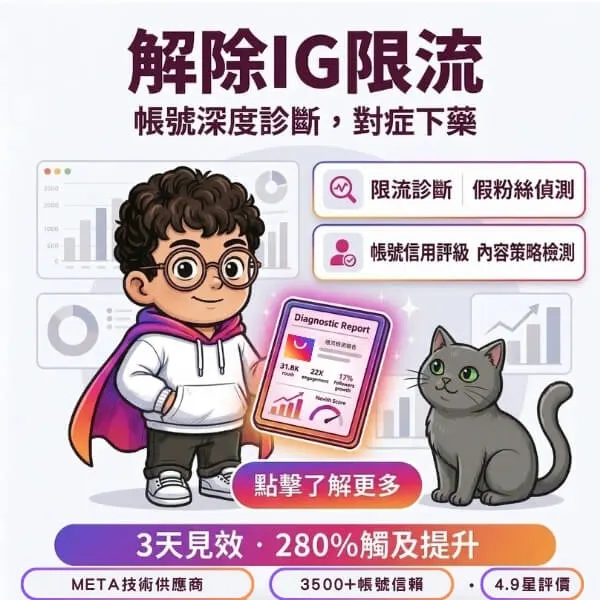 專業的智能工具-準確診斷ig帳號是否被限流-提供客製化提升觸及的方案-查看詳情