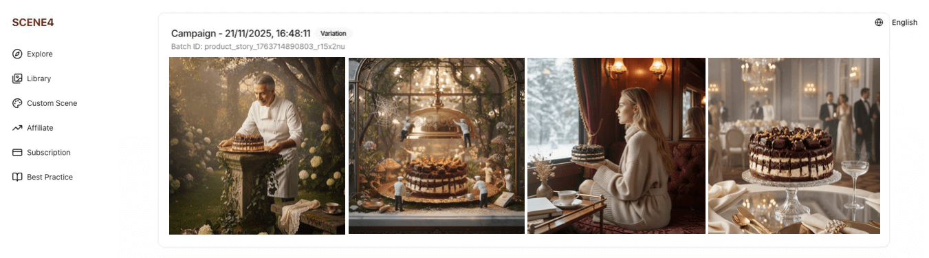 scene4一鍵延展故事功能會自動生成同一風格的場景變換圖