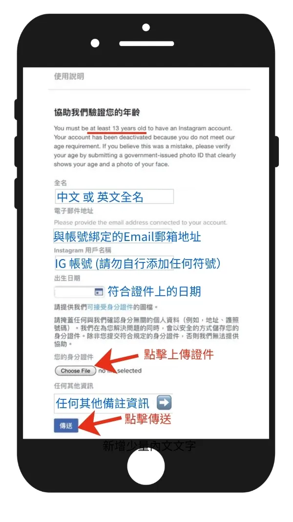 ig因年齡被停權申訴填寫表格